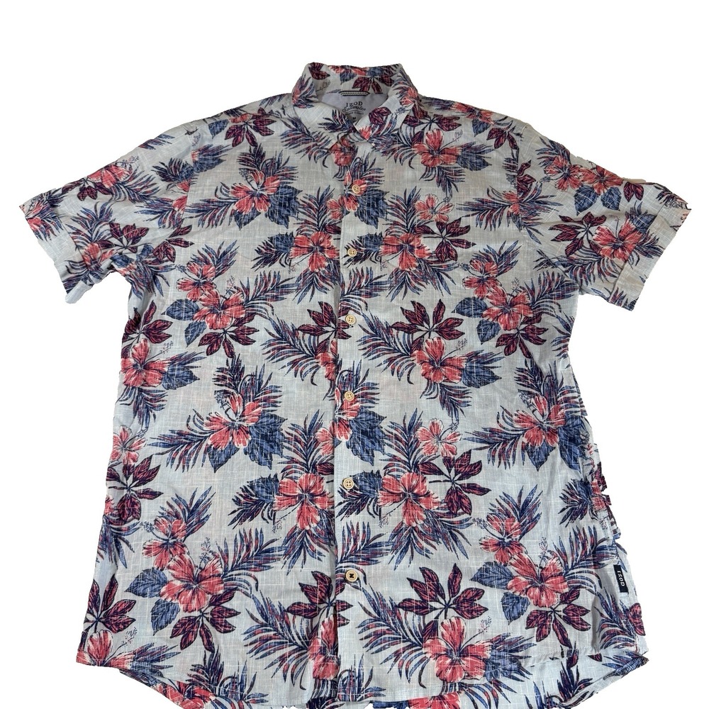 Izod Saltwater Mens M Short Sleeve Cotton Shirt Tropical